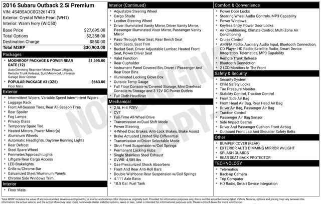 2016 Subaru Outback 2.5i Premium