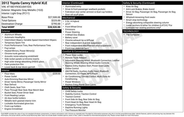 2012 Toyota Camry Hybrid XLE