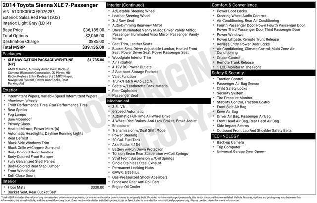 2014 Toyota Sienna XLE 7 Passenger