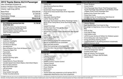 2012 Toyota Sienna XLE 8 Passenger
