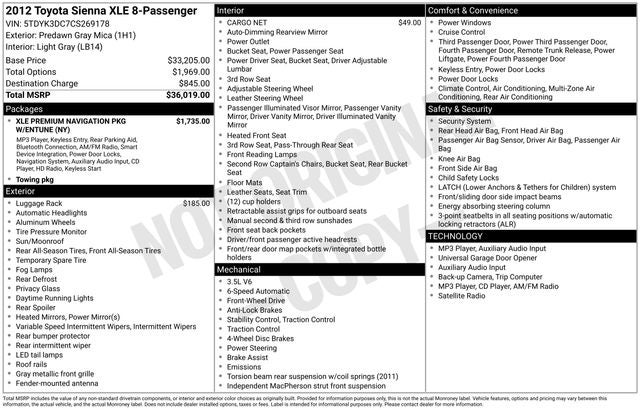 2012 Toyota Sienna XLE 8 Passenger