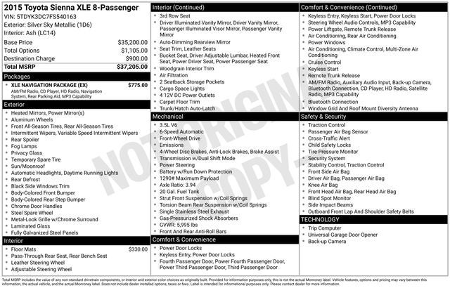 2015 Toyota Sienna XLE 8 Passenger