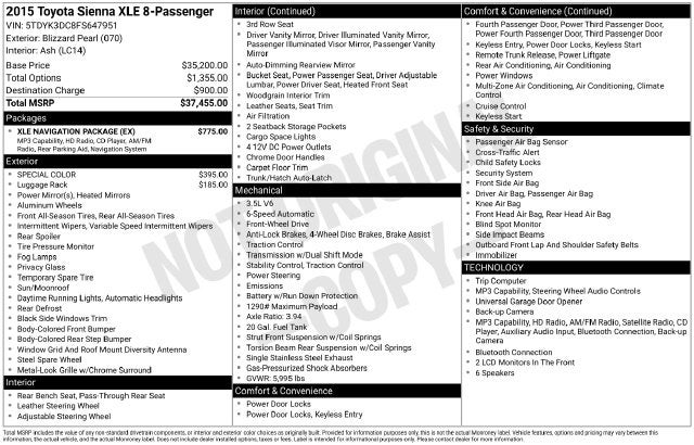 2015 Toyota Sienna XLE 8 Passenger