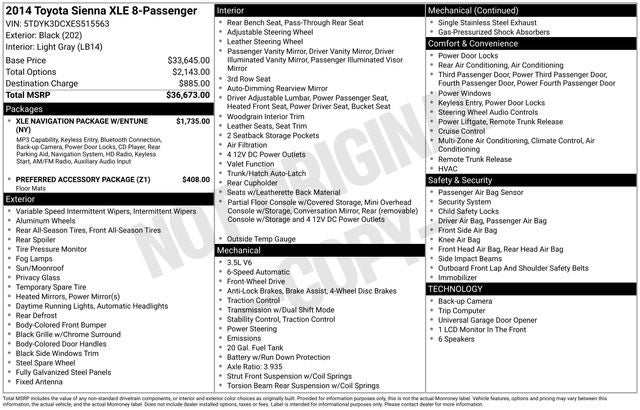 2014 Toyota Sienna XLE 8 Passenger