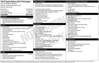 2018 Toyota Sienna XLE 8 Passenger