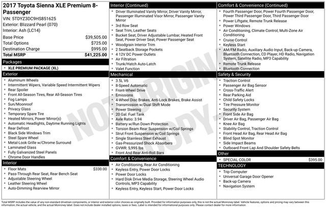 2017 Toyota Sienna XLE Premium 8 Passenger