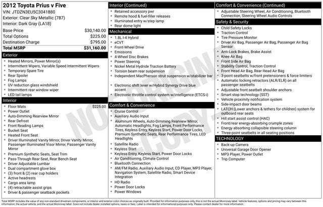 2012 Toyota Prius v Base