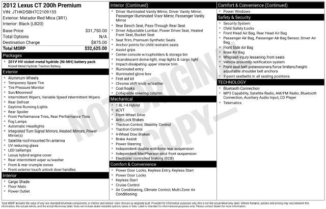 2012 Lexus CT 200h Premium