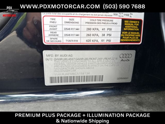 2012 Audi A3 2.0 TDI Premium Plus FrontTrak